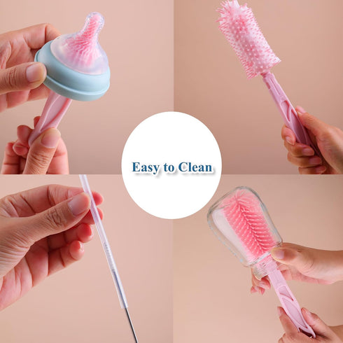 Baby Bottle Brush,Bottle Brush Cleaner,6 in 1 Baby Travel Bottle Brush and Dry Rack,Travel Baby Bottle Cleaner Kit, Silicone Bottle Brush/Nipple B...