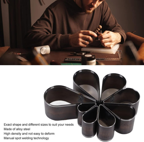 8Pcs Leather Cutting Teardrop Shape Leather Cutting Die Set Manual Punching DIY Craft Tools Alloy Steel for Layered Fabric Leather with Storage Bo...