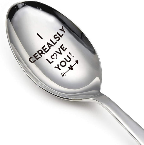 I Cerealsly Love You - Funny Engraved Stainless Steel Spoon, Cereal and Coffee Spoon Gift for Husband, Wife Couples Boyfriend Girlfriend Valentine...