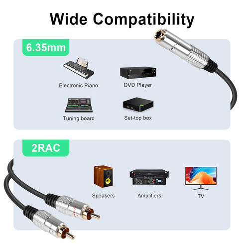 PNGKNYOCN 6.35mm to 2RCA Audio Cable, 1/4" TRS Female Stereo Jack to Dual RCA Male Plug Y Splitter Adapter Cable for Guitars?Speaker,Home Stereo S...