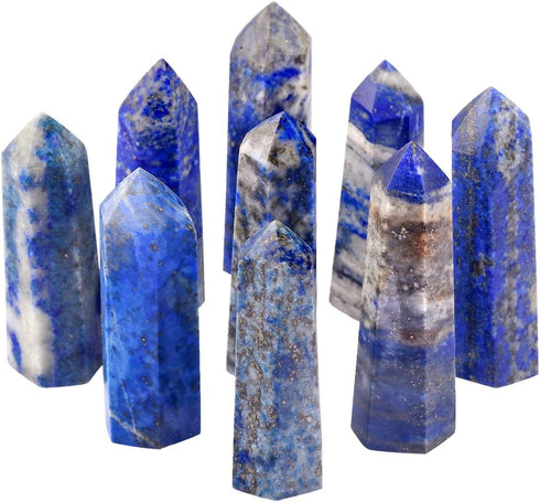 SUNYIK Gemstone Healing Crystal Points Wand, Single Terminated Wand Prism for Meditation, Lapis Lazuli, Pack of 4...