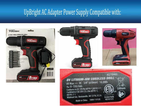UpBright 9V AC/DC Adapter Compatible with Hyper Tough AQ75072G AQ75046G 8-Volt Cordless Drill 8V Lithium Ion Li-Ion Screwdriver EOBAR Power EBS007...