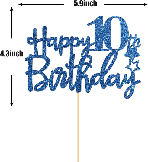 Royal Blue Glitter Happy 10th Birthday Cake Topper - 10 Sign Cake Topper - Cheers to 10 Years Party Supplies - 10th Birthday Party Decorations...