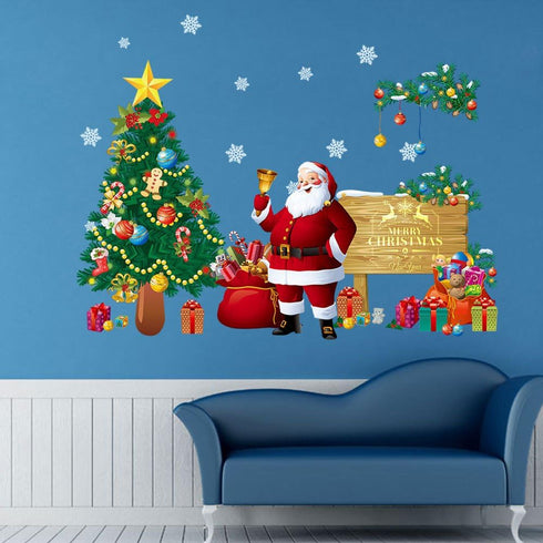 Santa Claus Christmas Tree Wall Decals Christmas New Year Peel and DIY Stickers Decoration for Home Office Nursery Decor...