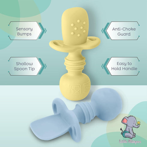 LittleWhispers Baby Silicone Spoons - Self Feeding 6 Months - Infant, Toddler, & Kid Friendly Utensils - First Stage, Baby Led Weaning - 4 Pack Ut...