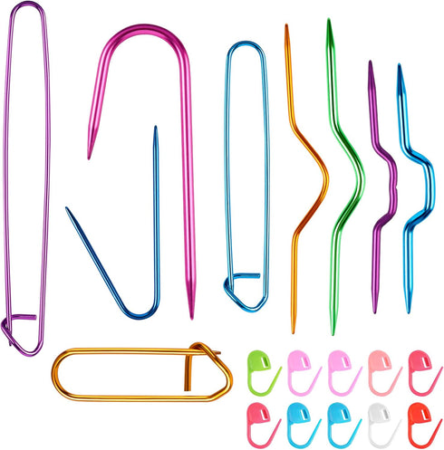 9 Pcs Aluminum Stitch Holders for Knitting Cable Needles with Stitch Markers, Safety Pin Brooch Weaving Sweater Knitting Stitch Holder Tool Bent T...