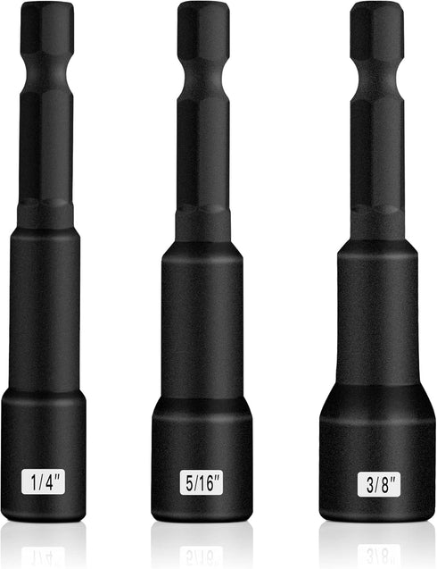 BOEN 1/4 inch Magnetic Nut Driver Set, 3 Piece Impact Drill Driver Bit Set, Size 1/4", 5/16", 3/8", Quick-Change Hex Shank SAE Nut Driver, Cr-V St...