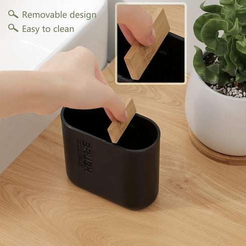 Toothbrush Holders Bamboo Electric Toothbrush Holder Bathroom Storage Organizer Countertop for Toothpaste, Floss, Razor, Black...