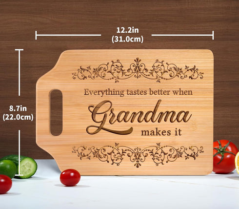 Grandma gifts, Gifts for Grandma - Engraved Bamboo Cutting Board 12.3"L x 8.7"W x 0.4"Th - Grandma Birthday Gifts, Grandma gifts from Grandkids...