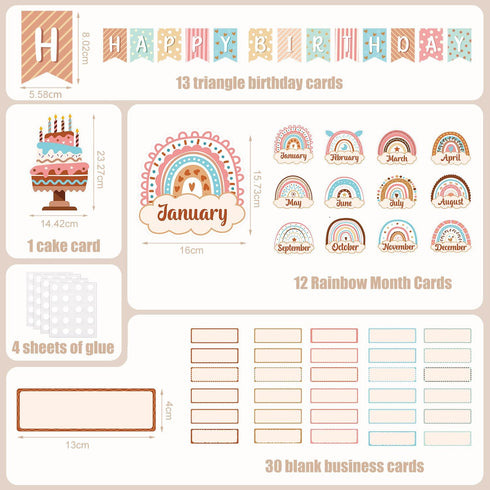 60pcs Style Classroom Birthday Charts, Classroom Decoration Birthday Bulletin Board Ornaments Set Rainbow Style Embellishment Classroom Charts Dec...