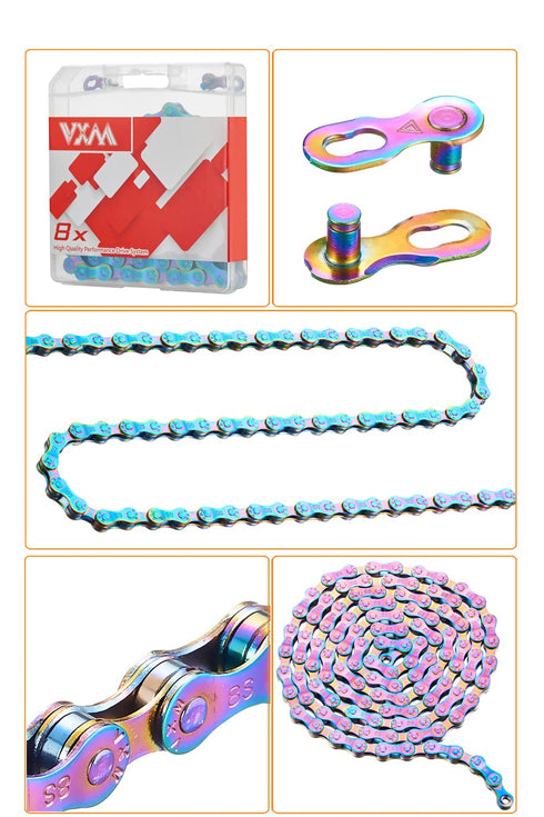 6/7/8 Speed Bike Chain Rainbow Chain for Bike 1/2" x11/128 116 Links Lightweight Bicycle Chain?Bike Chains MTN BTX MTB Mountain Bike Road Bicycle ...
