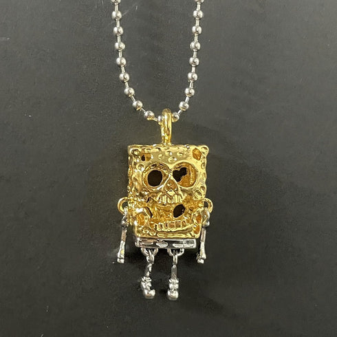 Sponge Skull Jewelry Necklace, Gothic Square Skull bob Jewelry, 925 Silver Cute Cartoon Pendant...