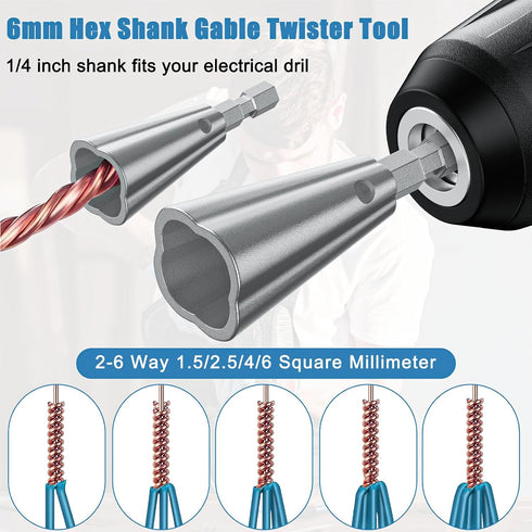 Wire Twister Stripping Tool for Drill - 5 Way 6mm Hex Shank Cable Wire Nut Twister and Wire Stripper Spin Connector Socket for Electrical Power Dr...