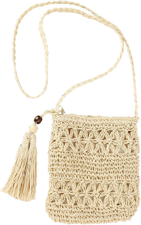 CHIC DIARY Small Straw Crossbody Bag Women Weave Rattan Shoulder Bag Beach Shoulder Purse with Tassel...