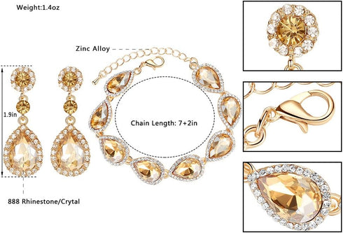 mecresh Flower Teardrop Austrian Champagne Crystal Jewelry Sets for Women or Wedding (1 Set Earring,1PCS Bracelet)...