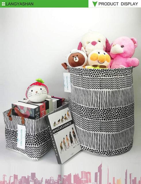 LANGYASHAN Rectangular Storage Bin Collapse Canvas Fabric Cartoon Storage Basket with Handles for Organizing Home Kitchen Boys and Girls Toys Offi...