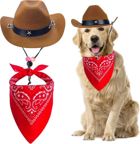 Pet Cowboy Hat Bandana Costume, Funny Dog Cat Costume Accessories Set West Cowboy Accessories for Mexican Birthday and Holiday Party Daily Wearing...
