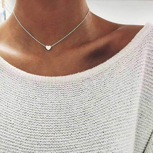 Simple Choker Heart Pendant Necklace for women (silver)...
