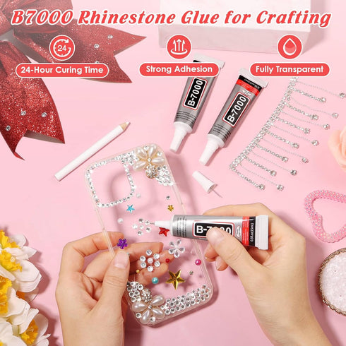Rhinestones B7000 Glue with 14000Pcs Silver Diamonds for Crafts, Fabric Gem Glue Rhinestones Kit ss6-ss20 with Dotting Tools Clear Rhinestone for ...