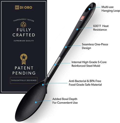 DI ORO Cooking Spoon - Solid Silicone 600F High Heat Nonstick Cookware Safe - Kitchen Spoon for Cooking & Baking - Large Serving & Mixing Utensil ...