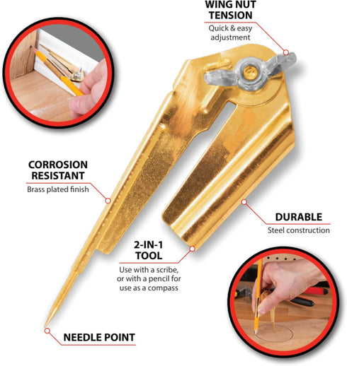 Performance Tool W7555 8-Inch Adjustable Precision Pencil Compass with Brass Finish...