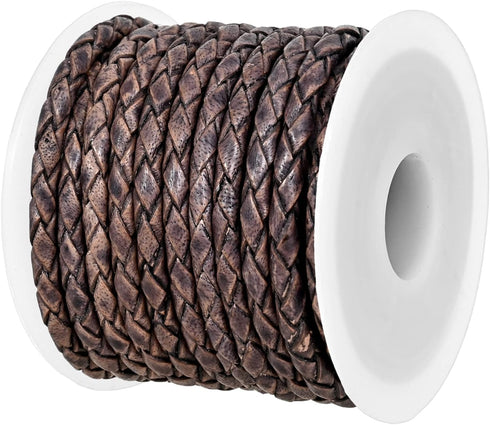 Real/Genuine Round Braided Leather Cord String Rope Folded, Leather Rope for Crafts, Jewelry Making, Necklace, Bracelets (3mm, Grey Distressed)...