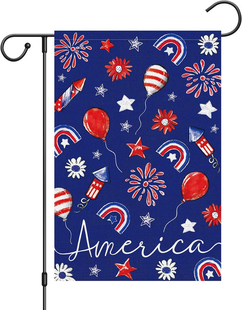 Louise Maelys 4th of July Patriotic Garden Flag 12x18 Double Sided, Small Burlap Welcome Fireworks Garden Yard House Flags for Memorial Independen...
