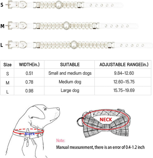 KUDES Small Dog Cat Big Pearl Collars with Crystal Rhinestone Diamond Décor, Adjustable Cute Fashion Pet PU Leather Collars Necklace for Wedding B...