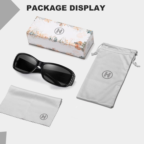 Women's Polarized Rhinestone Sunglasses - Elegant Rectangle Frame with Bling UV400 Protection...