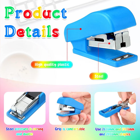 Mini Stapler with Staples, Portable Small Stapler, Multicolor Kids Stapler, Hand Held Desk Staplers, Cute Office Supply Set for Office School Coll...