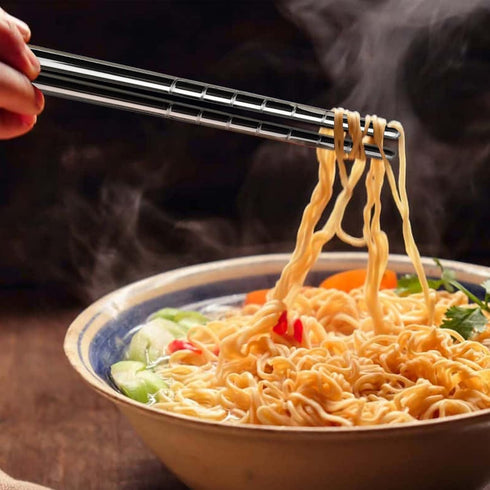 Metal Chopsticks 1 Pair Reusable Chopsticks Stainless Steel Chopsticks with Pull Design Case Portable Utensil for School Home Office Camp Travel B...