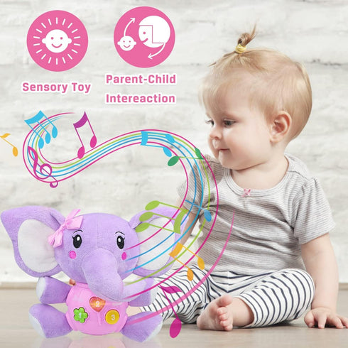 Aiduy Baby Toys 6 to 12 Months - 6 Months Old Plush Elephant Baby Toy Musical Infant Toys - Babies Light Up Toys for 1 Year Old Boy & Girl Newborn...