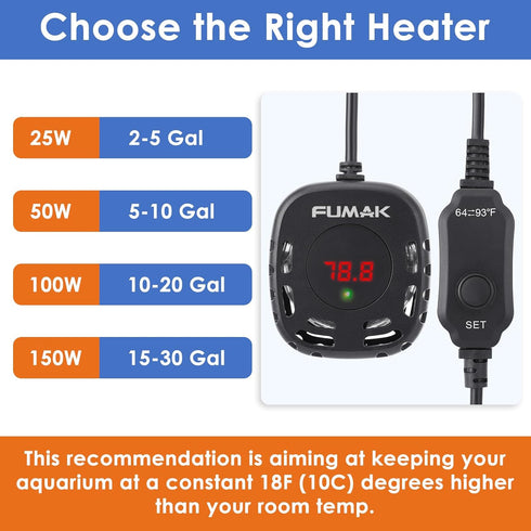 Mini Aquarium Heater Adjustable 25W Submersible Fish Tank Heater with LED Digital Display, Turtle Tank Heater Small Aquarium Heater, Ideal for 2-5...