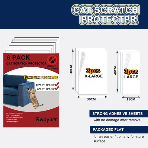 Cat Scratch Protector, 6 Pack Couch Protectors for Cats, Anti Scratch Furniture Sofa Protector Cat Scratch Scratching Deterrent Guard Shield Clear...