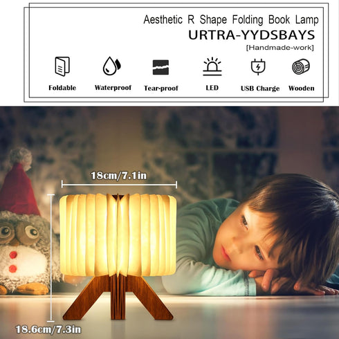 Folding Book Lamp, Pleated Table Lamp Rechargeable Night Light Lamp, 3 Lighting Models Aesthetic Lamp, Waterproof Night Lamp for Bedroom, Bedside ...