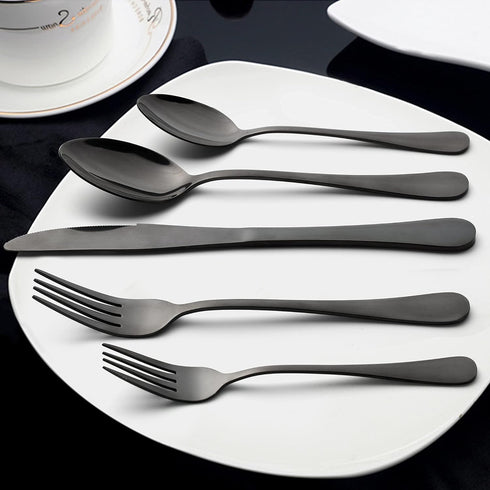 LIANYU Black Silverware Flatware Set for 2, 10-Piece Stainless Steel Cutlery Set, Mirror Finished, Dishwasher Safe...
