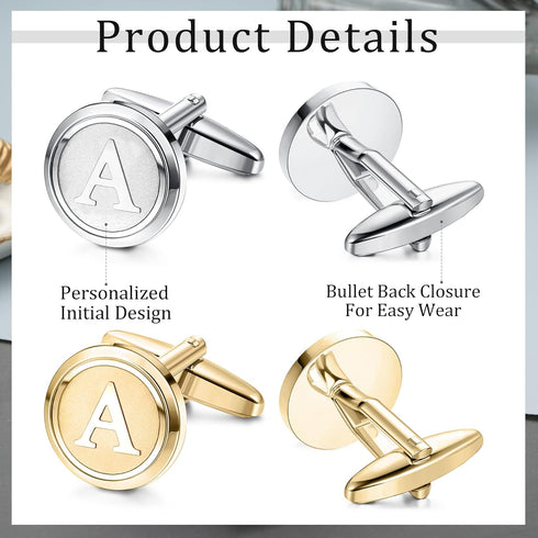 ORAZIO 2 Pairs Cufflinks for Men Stainless Steel Personalized Initial Cufflinks Silver Gold Engraved Cuff Links Alphabet Letter A-Z with Gift Box ...