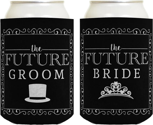 Bridal Shower Gifts Future Bride & Groom Wedding Gift 2 Pack Can Coolie Drink Coolers Coolies Black...