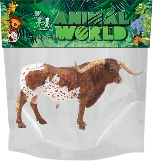Gemini&Genius Longhorn Cow Toy Action Figure, Farm Animal Toys, Hand Painted, 6 Inches Length, Realistic and Durable Farm Toys for Children Boys a...