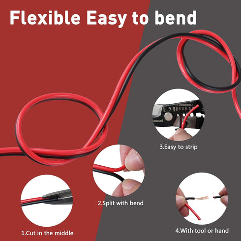 14/2 Gauge 75 FT Red Black Hookup Electrical Wire Cable LED Strips Extension Cord 12V/24V DC, 14AWG Flexible Speaker Wire Cable for Car Audio, Hom...