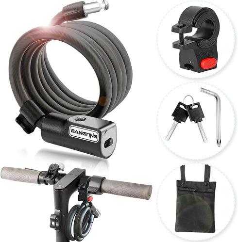 BANGTING Electric Scooter Lock, Bike Locks, 120cm/12mm Bike Lock Cable, Bike Lock with 2 Key for Bicycle/Scooter/Ebike/Stroller/Kids Bike/Moped...