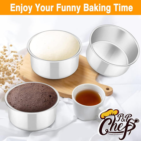 P&P CHEF Cake Pan Set of 4, Stainless Steel Baking Round Cake Pans Tins Bakeware for Birthday Wedding, Leak-proof & Easy Clean, Mirror Finish & Ea...