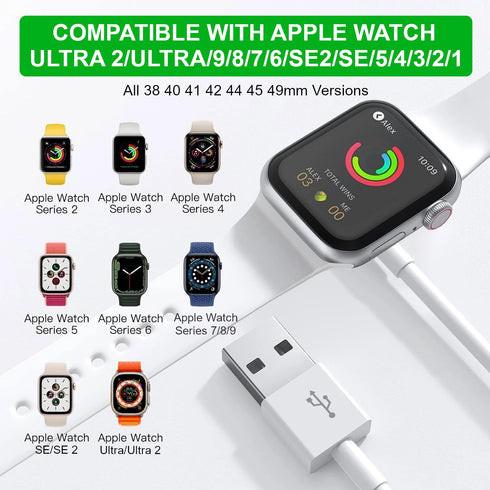 Long Apple Watch Charger Cable - Magnetic Fast Charging Cord Portable Wireless Charge Compatible with iWatch Series Ultra 2/Ultra/9/8/7/6/SE2/SE/5...