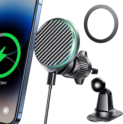 Qifutan for 15W Magsafe Car Charger Fast Charging Automotive Ultra Magnetic Car Phone Holder Dashboard Vent Wireless Car Charger Fits for iPhone 1...