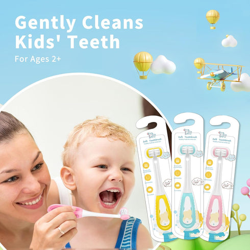 3 Sided Toothbrush Kids, Soft Bristles Toddler Toothbrush, Autism Toothbrush, 360° Oral Teeth Cleaning, Ages 2+, C3-Pink...