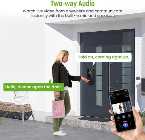 Video Doorbell Camera Wireless with Ring Chime, AI Human Detection, Live Image, Night Vision, Instant Alerts, 2-Way Audio, Outdoor Indoor Surveill...