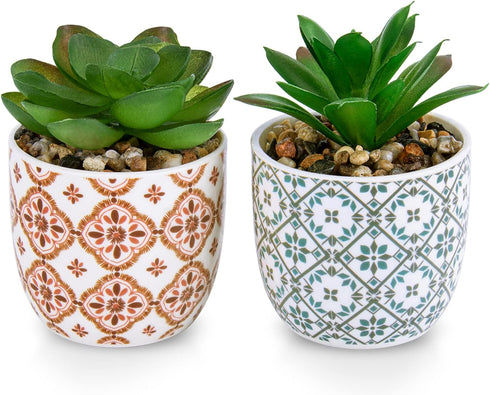 Artificial Plants Succulent Flowers in Ceramic Planter 2 Pack Small Fake Plants Potted for Home Office Desk Decor Farmhouse Living Room Bedroom Sh...