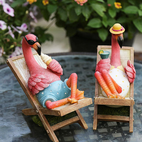 Pink Flamingo Garden Statues Flamingo Ornaments Small Flamingo Statue Summer Tropical Coastal Desk Decor Yard Art Ornament Housewarming Gifts Outd...