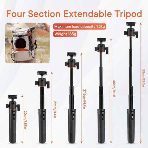 Camera Tripod Stand, Mini Desktop Aluminum Tripod Selfie Stick with Cold Shoe, 360° Ball Head with 1/4 Inch Screw, Portable Tripod for iPhone Andr...