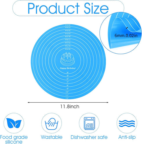 Round Silicone Baking Mat,Cake Mat with Size Measurement Specification,Small Silicone Kneading Mat,Bread Kneading Mat,Silicone Baking Mat for Brea...